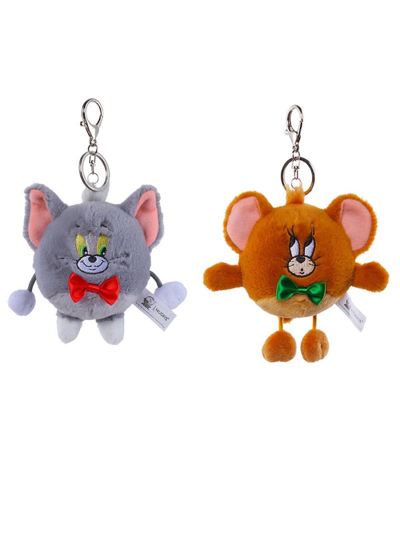 2-Piece Tom-Cat with Jerry-Mouse Stuffed Plush Toy Backpack Shoulder Bag Accessory Stuffed Animal Keychain Birthday Gift for Girls and Boys（8cm-Swinging Style） - Image 1